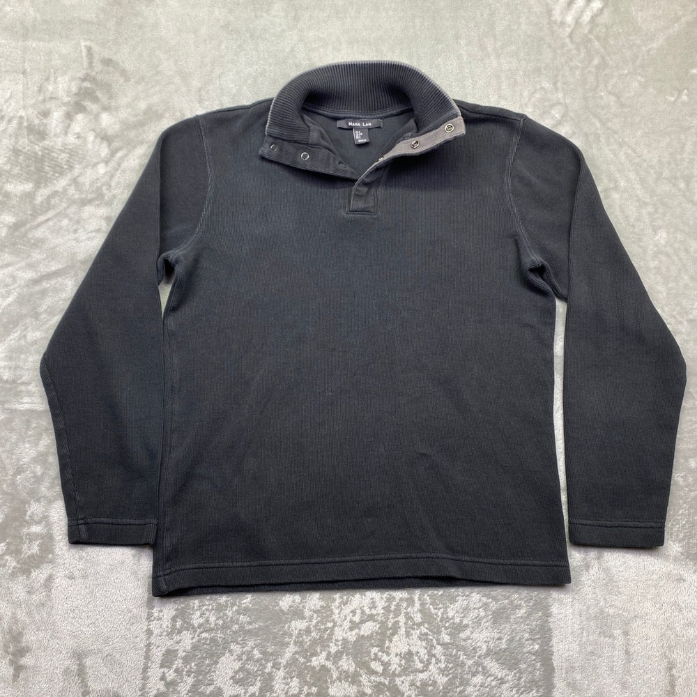 MARK‎ LAW Mens Black Long Sleeve Button Collar Pullover Sweater Size S